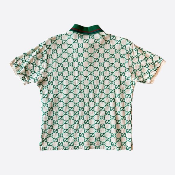 Gucci White & Green GG Monogram Polo T-Shirt - Picture 2 of 3